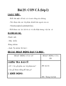 Giáo án môn Tự nhiên xã hội lớp 1 - Bài 25: Con cá