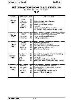 Kế hoạch dạy học tuần 20 - Lớp bốn