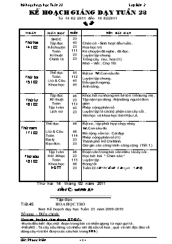 Kế hoạch dạy học Tuần 23 - Lớp Bốn