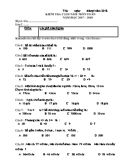 Kiểm tra cuối năm môn Toán 2