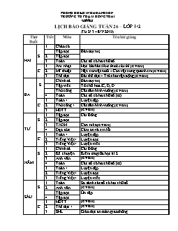 Lịch báo giảng tuần 26 – Lớp 1 năm 2015