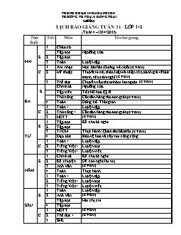 Lịch báo giảng tuần 31 - Lớp 1 năm 2015