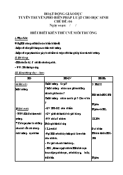 Giáo án lớp 5 - Chủ đề 6: Hiểu biết kiến thức về môi trường