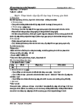 Giáo án môn Công nghệ lớp 6 - Bài 9: Thực hành sắp xếp đồ đạc hợp lí trong gia đình