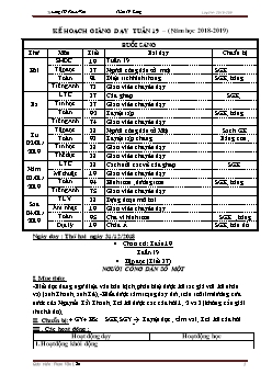 Kế hoạch giảng dạy tuần 19 lớp 5 (năm học 2018 - 2019)