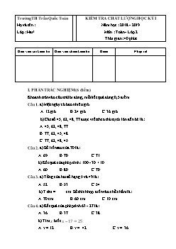 Kiểm tra chất lượng học kỳ I môn: Toán & Tiếng Việt - lớp 2