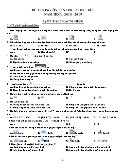 Đề cương ôn Tin học 7 học kì I - Năm học: 2018 - 2019