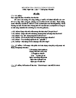 Đề kiểm tra chất lượng cuối kì I môn: Ngữ văn lớp: 7