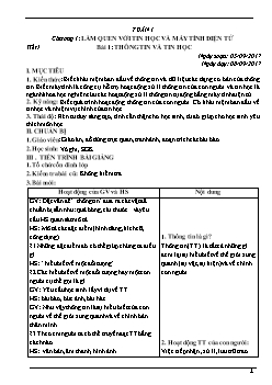 Giáo án môn Tin học khối 6 - Tiết 1 đến tiết 66