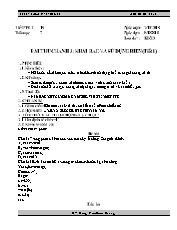 Giáo án môn Tin học khối 8 - Tiết 13 - Bài thực hành 3: Khai báo và sử dụng biến