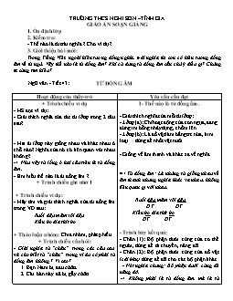 Giáo án thao giảng Ngữ văn 7 tiết 43: Từ đồng âm