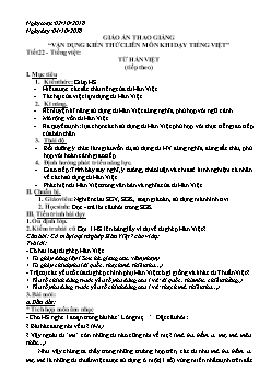 Giáo án thao giảng “Vận dụng kiến thức liên môn khi dạy Tiếng Việt” tiết 22 - Tiếng Việt: Từ Hán Việt (tiếp theo)