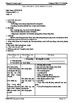 Giáo án Tin học 7, học kì I - Thực hành 3: Bảng điểm của em