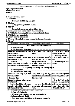 Giáo án Tin học 7, học kì I - Thực hành bài số 4: Bảng điểm lớp em