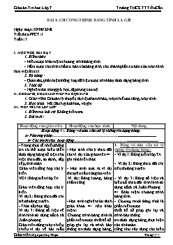 Giáo án Tin học 7, học kì I - Tiết 1 - Bài 1: Chương trình bảng tính là gì