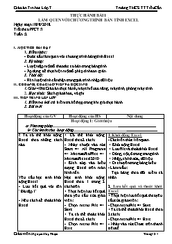 Giáo án Tin học 7, học kì I - Tiết 3, 4 - Thực hành: Bài 1: Làm quen với chương trình bản tính excel