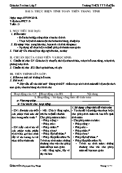 Giáo án Tin học 7, học kì I - Tiết 9, 10 - Bài 3: Thực hiện tính toán trên trang tính