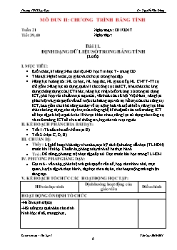 Giáo án Tin học 7 - Học kì II - Bài 11: Định dạng dữ liệu số trong bảng tính