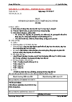 Giáo án Tin học 7 - Trường THCS Lạc Đạo - Bài 5: Tính toán đơn giản trên bảng tính