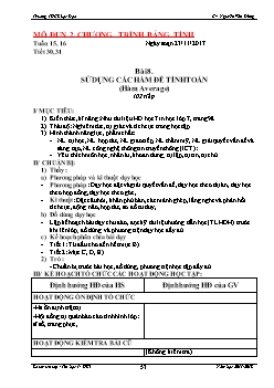 Giáo án Tin học 7 - Trường THCS Lạc Đạo - Bài 8: Sử dụng các hàm để tính toán