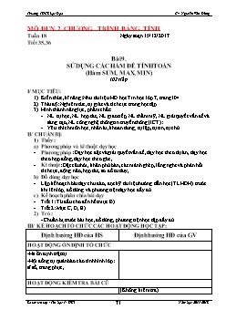 Giáo án Tin học 7 - Trường THCS Lạc Đạo - Bài 9: Sử dụng các hàm để tính toán (hàm sum, max, min)