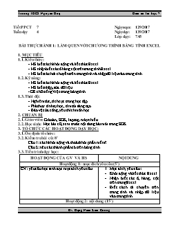 Giáo án Tin học 7 - Trường THCS Nguyễn Huệ - Bài thực hành 1: Làm quen với chương trình bảng tính excel