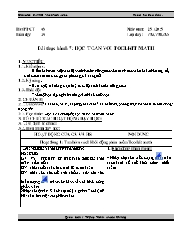 Giáo án Tin học 7 - Trường THCS Nguyễn Huệ - Tiết 43 - Bài thực hành 7: Học toán với Toolkit Math