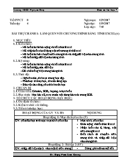 Giáo án Tin học 7 - Trường THCS Nguyễn Huệ - Tiết 8 - Bài thực hành 1: Làm quen với chương trình bảng tính excel