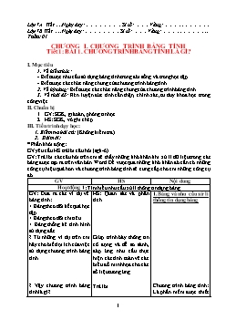 Kế hoạch bài dạy môn Tin học 7 - Tiết 1 - Bài 1: Chương trình bảng tính là gì