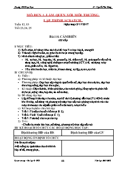 Kế hoạch bài dạy môn Tin học 8 - Bài 10: Cảm biến