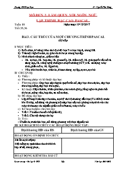 Kế hoạch bài dạy môn Tin học 8 - Bài 3: Cấu trúc của một chương trình pascal