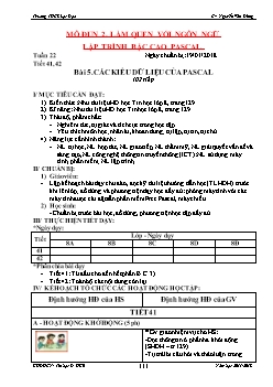 Kế hoạch bài dạy môn Tin học 8 - Bài 5: Các kiểu dữ liệu của pascal