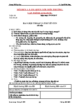 Kế hoạch bài dạy môn Tin học 8 - Bài 9: Hội thoại và truyền tin