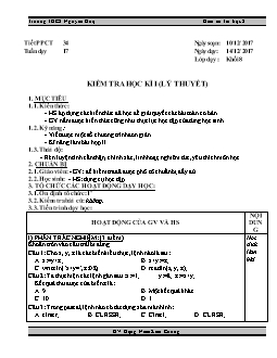 Kế hoạch bài dạy môn Tin học 8 - Trường THCS Nguyễn Huệ - Tiết 34: Kiểm tra học kì I (lý thuyết)