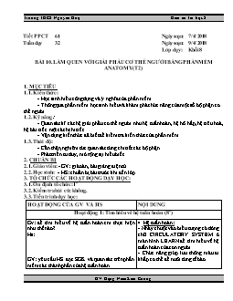 Kế hoạch bài dạy môn Tin học 8 - Trường THCS Nguyễn Huệ - Tiết 61 - Bài 10: Làm quen với giải phẩu cơ thể người bằng phần mềm anatomy
