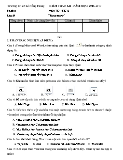 Kiểm tra học kì II - Năm học: 2016 - 2017 môn: Tin học 6