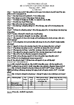 Đề cương ôn tập công nghệ 8 học kì II năm học: 2017 – 2018