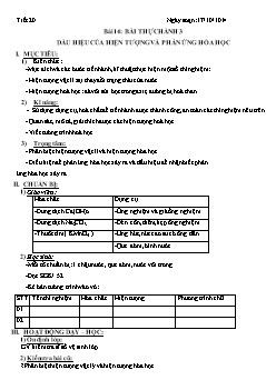 Giáo án Hóa học 8 Bài 14: Bài thực hành 3 dấu hiệu của hiện tượng và phản ứng hóa học