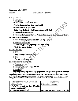 Giáo án Hóa học 8 tiết 44 + 45: Bài luyện tập số 5