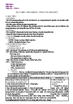 Giáo án Hóa học 8 - Tiết 44 Bài 27: Điều chế khí oxi – phản ứng phân hủy