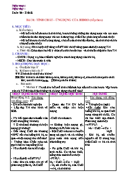Giáo án Hóa học 8 - Tiết 51 Bài 31: Tính chất - Ứng dụng của hiđro (tiếp theo)