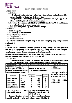Giáo án Hóa học 8 - Tiết 58 Bài 37: Axit – bazơ – muối