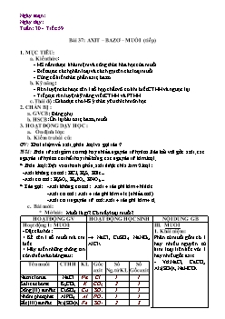 Giáo án Hóa học 8 - Tiết 59 Bài 37: Axit – bazơ – muối (tiếp)