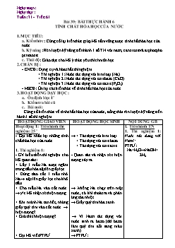 Giáo án Hóa học 8 - Tiết 61 Bài 39: Bài thực hành 6 tính chất hóa học của nước