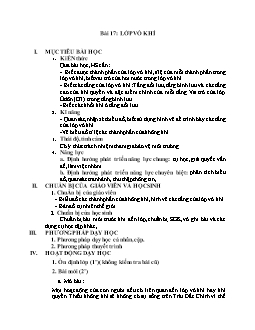 Giáo án môn Địa lý lớp 6 - Bài 17: Lớp vỏ khí