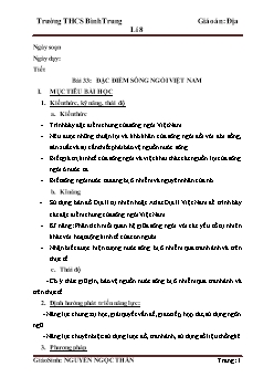 Giáo án môn Địa lý lớp 8 - Bài 33: Đặc điểm sông ngòi Việt Nam