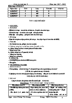 Giáo án Sinh học 8 - Năm học 2017 - 2018