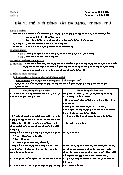 Giáo án Sinh học lớp 7 tiết 1: Thế giới động vật đa dạng, phong phú