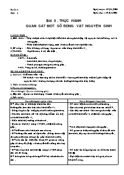 Giáo án Sinh học lớp 7 tiết 3: Thực hành quan sát một số động vật nguyên sinh