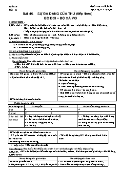 Giáo án Sinh học lớp 7 tiết 51: Sự đa dạng của thú (tiếp theo) bộ dơi – bộ cá voi